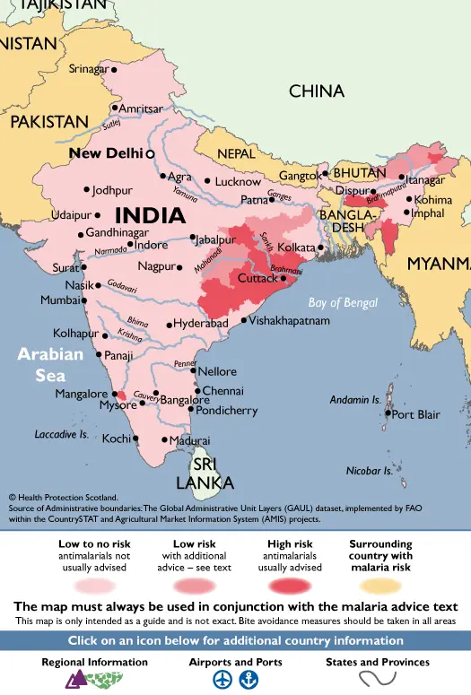 Indie - ryzyko malarii