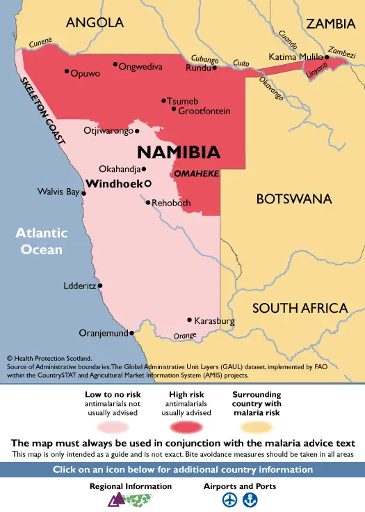 Namibia malaria mapa